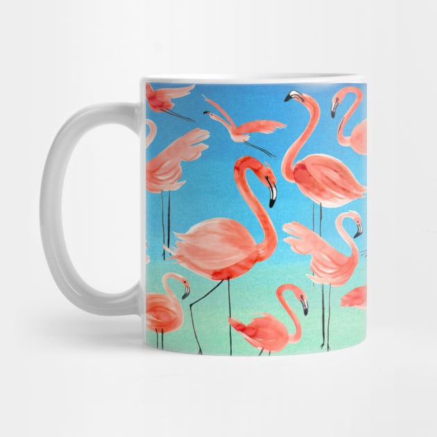 Watercolor Pink Pastel Flamingos by ninoladesign